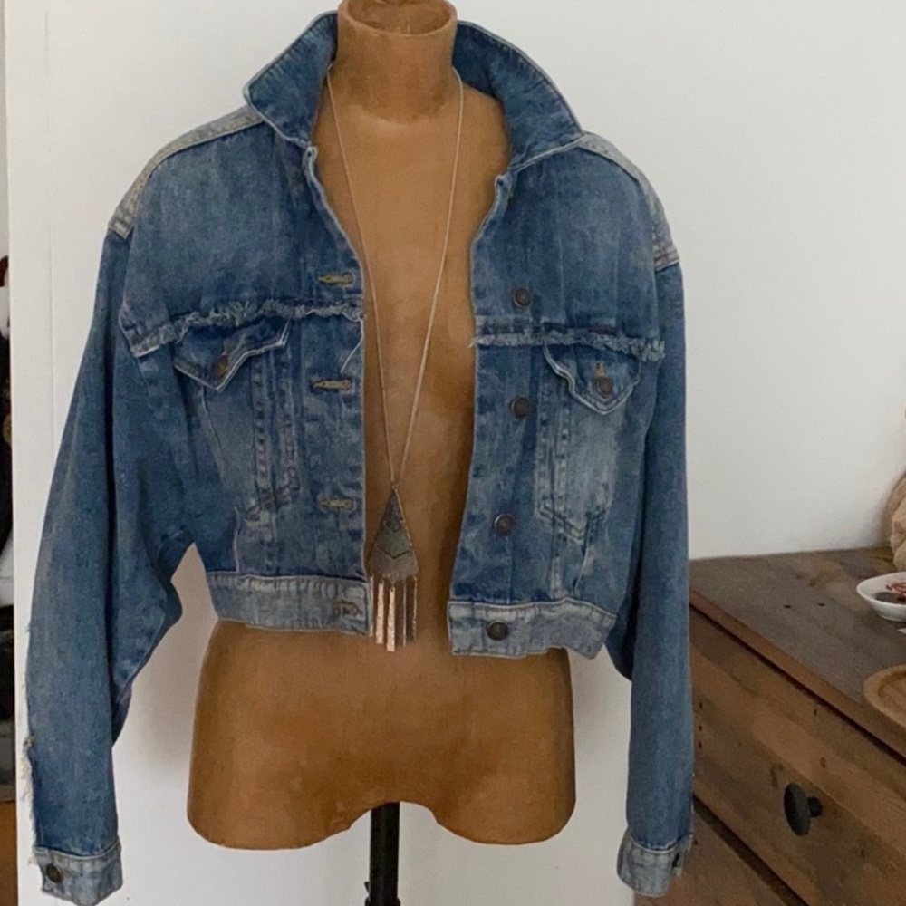 Free people indigo Bedford cropped denim jacket XS